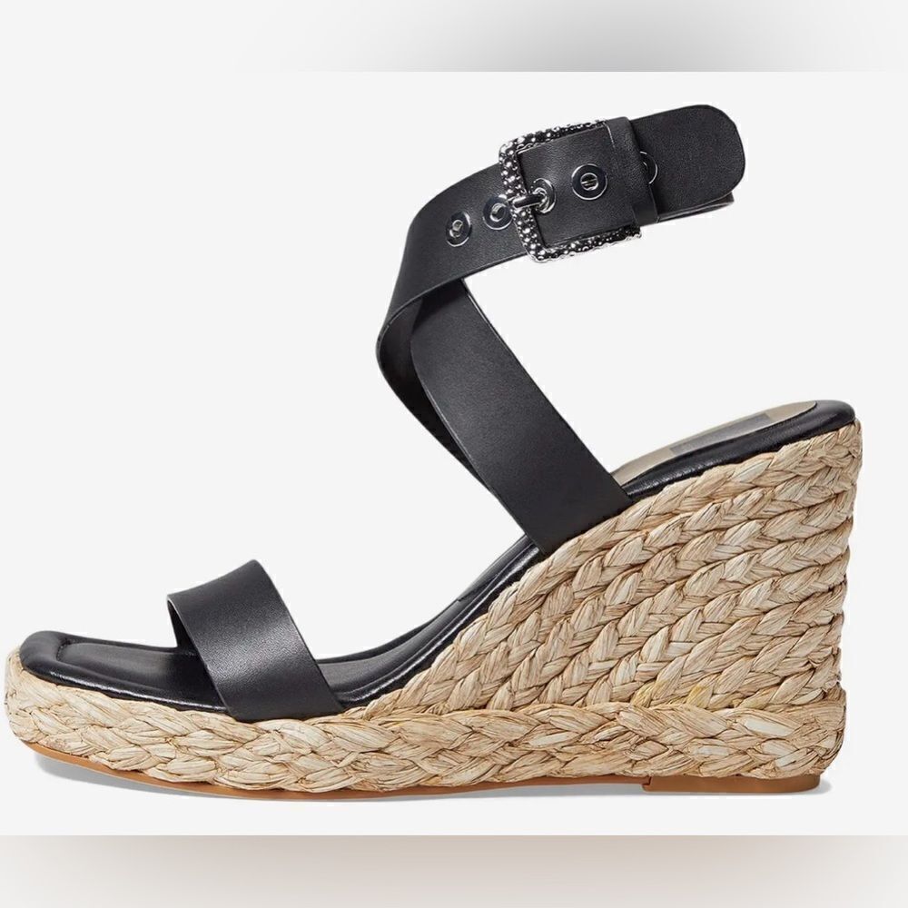 NIB Dolce Vita Women’s Aldona Black Leather Espadrille Wedge Buckle Strap - 7.5 - Picture 7 of 10